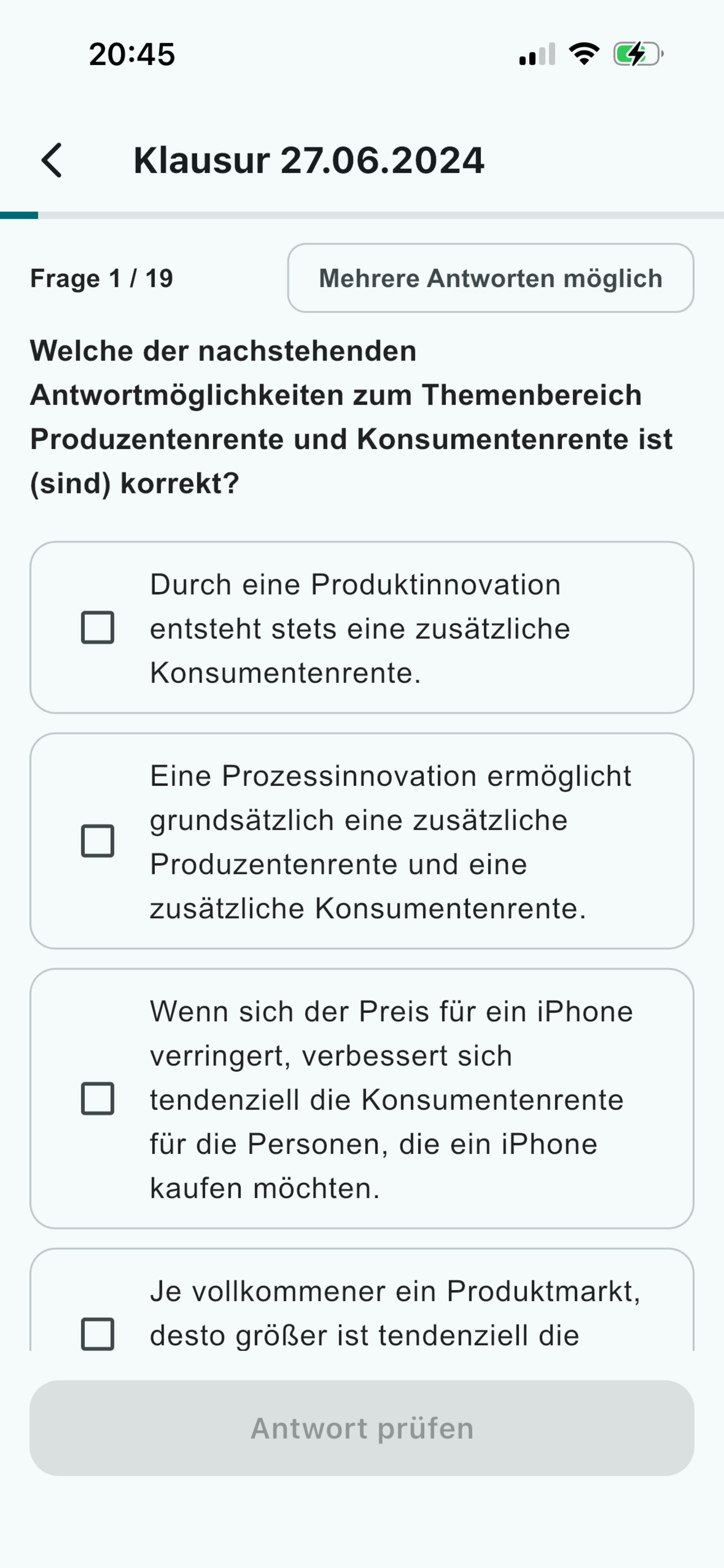 UniPrep Quiz mit Multiple-Choice-Frage